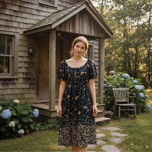 Lost + Wander Field of Deams Midi Dress Black Multi Floral